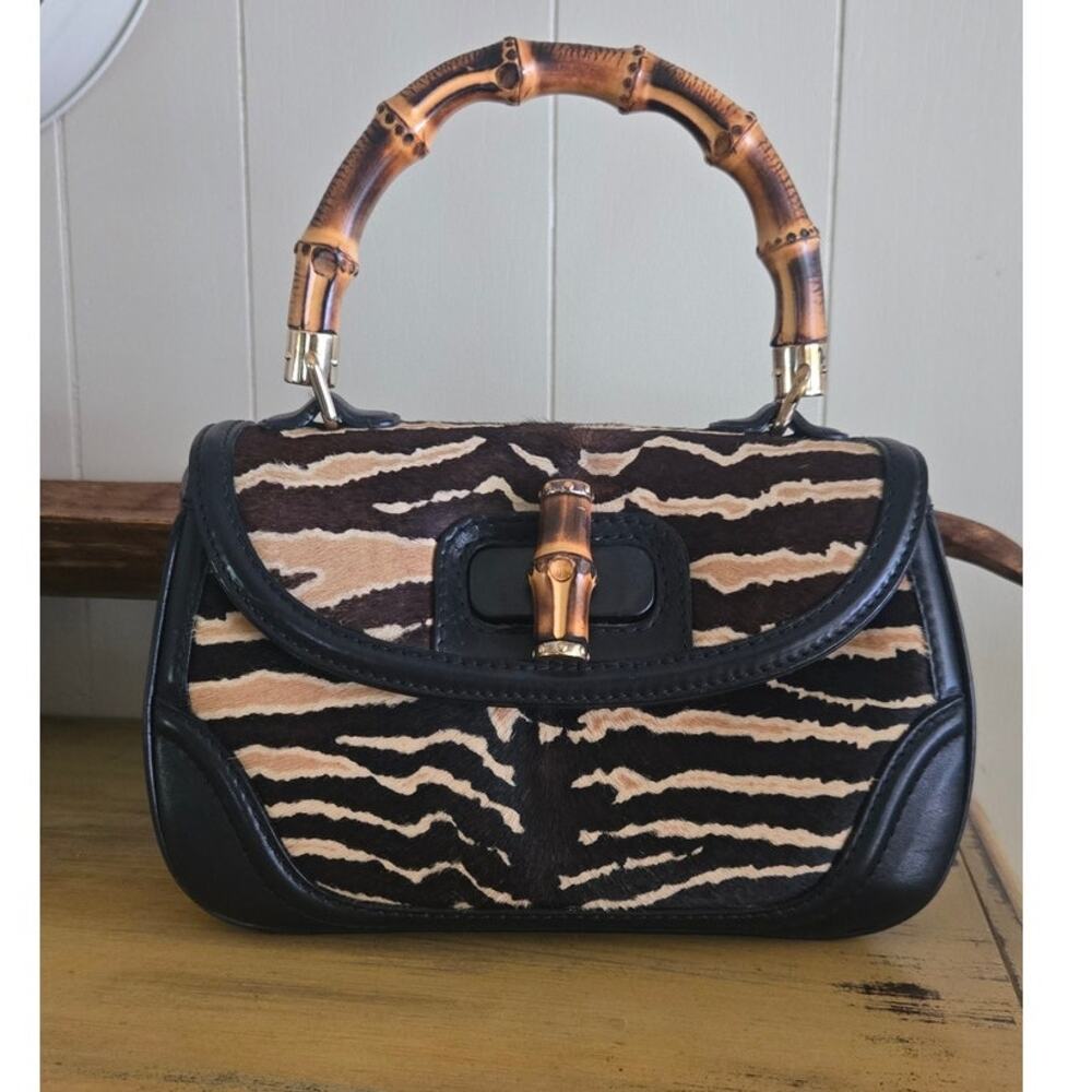 GUCCI VTG Bamboo Authentic Leopard Ladies 2 Way Handbag - Picture 2 of 14